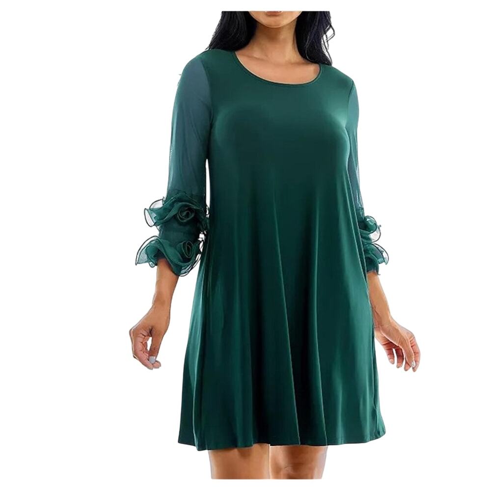Nina Leonard Green Long Sleeve Dress Size 2x Nwt